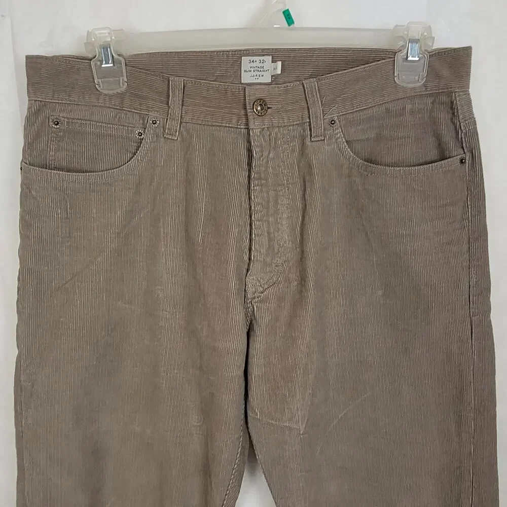 J.Crew Vintage Slim Straight tan corduroy pants size 34/32 Mens Preppy Classic